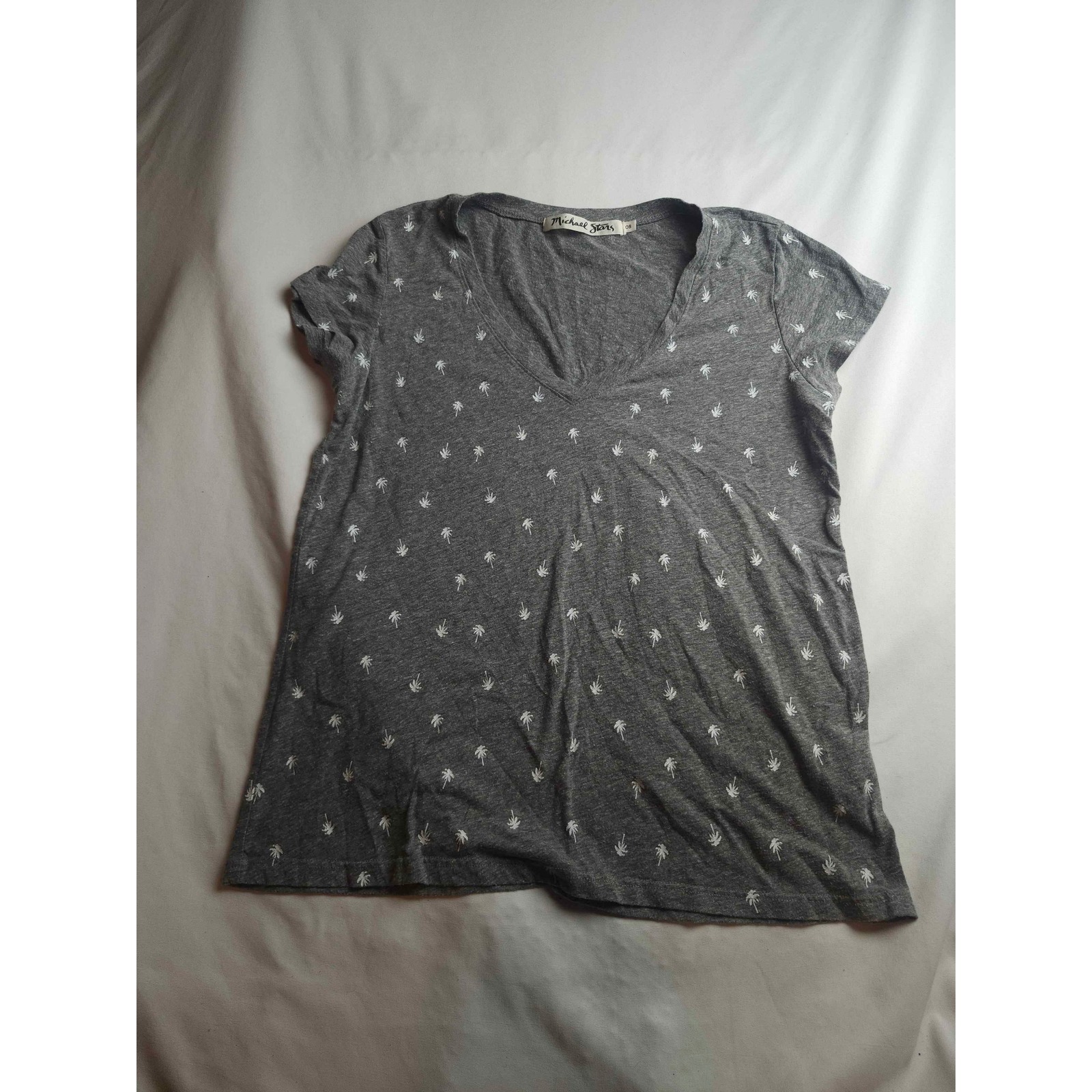 Michael Stars Womens Gray Palm Tree Print V-Neck Short Sleeve T-Shirt Size Os